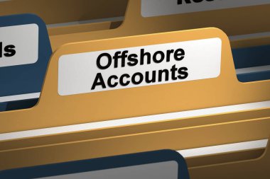 Offshore hesaplar kelime sarı klasör, 3D oluşturma
