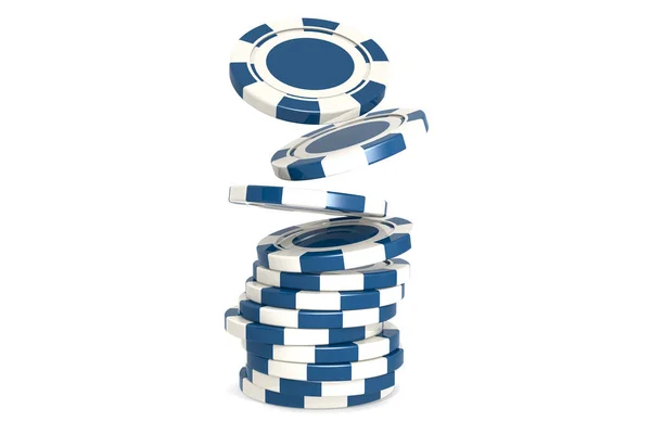 Classic Blue White Poker Chips Rendering — Stock Photo, Image
