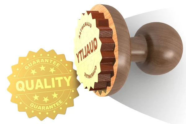 Guarantee Quality Word Golden Seal Wooden Stamp Rendering — Stock Photo, Image