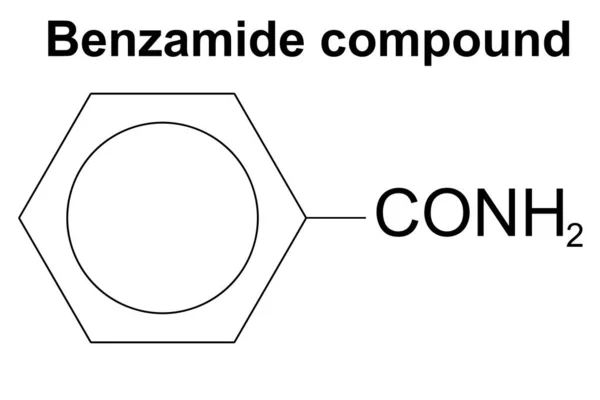 Εικόνα Χημείας Της Ένωσης Βενζαμιδίου Στην Οργανική Χημεία C6H5Cnh2 Rendering — Φωτογραφία Αρχείου