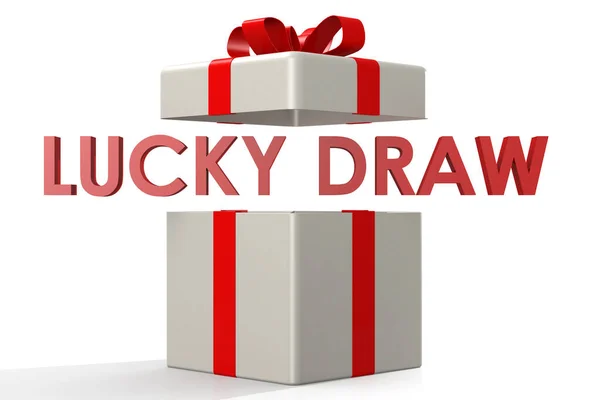 stock image Open gift box with lucky draw word, 3d rendering