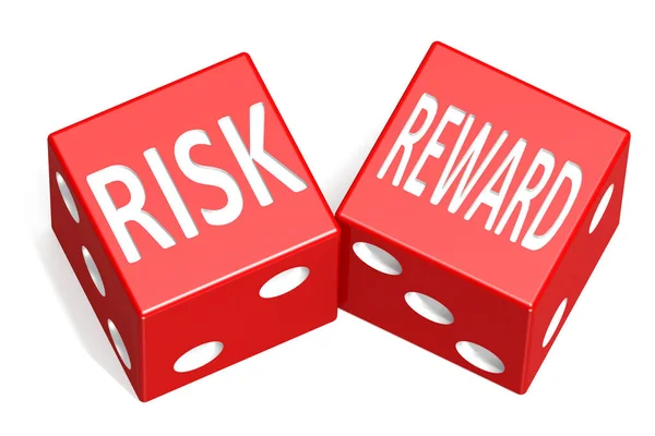 Risico Beloning Woord Rode Dobbelstenen Rendering — Stockfoto