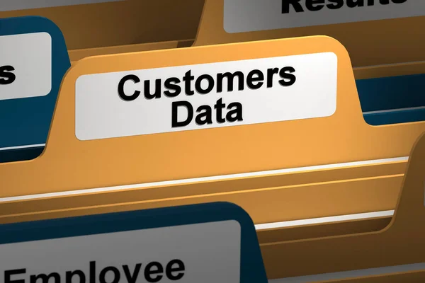 Customers data word on yellow folder, 3d rendering