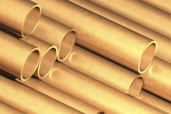 Copper round tube close up, 3d rendering