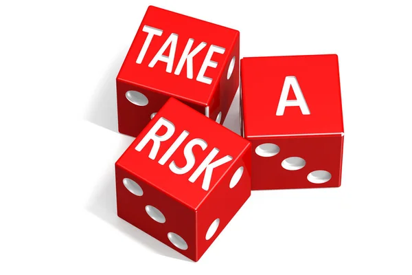 Neem Een Risico Woord Rode Dobbelstenen Rendering — Stockfoto