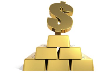 Altın dolarlar işaretli altın külçeler, izole edilmiş, 3 boyutlu
