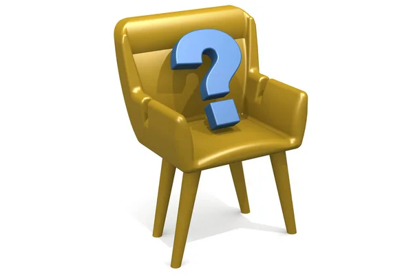 Sinal Ponto Interrogação Com Cadeira Amarela Renderização — Fotografia de Stock