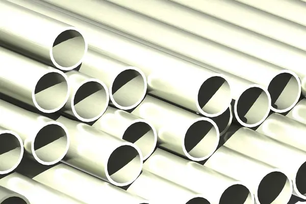 Stainless steel round tube close up, 3d rendering