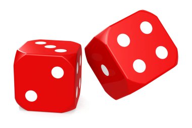 Kırmızı kumarhane zarları izole edilmiş, 3 boyutlu.