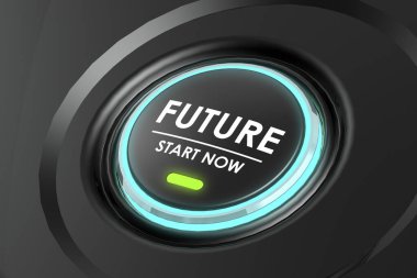 Future start now on black button, 3d rendering clipart