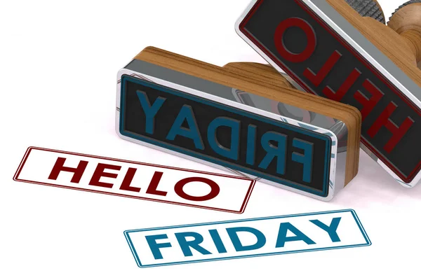 Rubber stamp with hello Friday word, 3d rendering