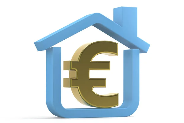 Gouden Euro Bord Blauw Huis Weergave — Stockfoto