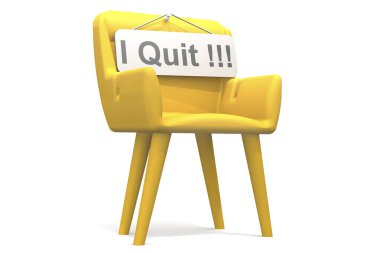 Afişi sarı sandalyeye asıyorum, 3 boyutlu.