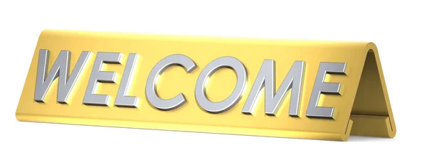 Palabra Bienvenida Banner Oro Representación — Foto de Stock