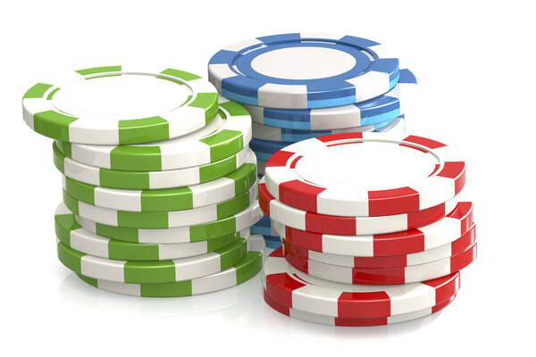 Colorful casino chips isolated, 3d rendering
