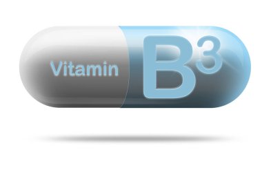 Beslenme takviyesi konsepti için B3 vitamini ilaç kapsülü, 3D görüntüleme