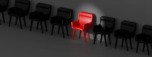 Conceito Recrutamento Com Cadeira Vermelha Selecionada Renderização — Fotografia de Stock
