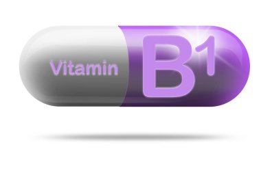 Beslenme takviyesi konsepti için B1 vitamini ilaç kapsülü, 3D görüntüleme