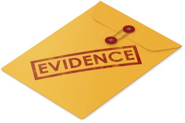 Yellow envelope with evidence word, 3d rendering clipart