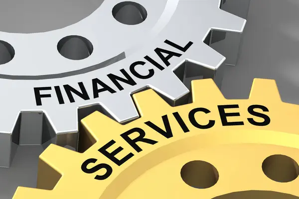 Financial Services Word Metal Gear Rendering — Stock Photo, Image