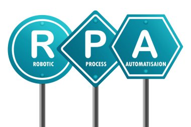 RPA robotik işlem otomatikleştirme sözcüğüyle yol işareti, 3D görüntüleme