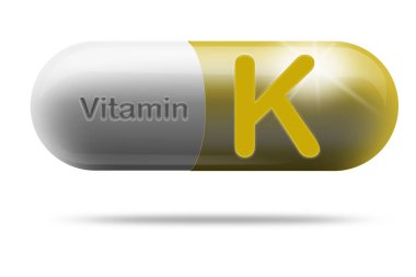 Beslenme takviyesi konsepti için K vitamini ilaç kapsülü, 3D görüntüleme