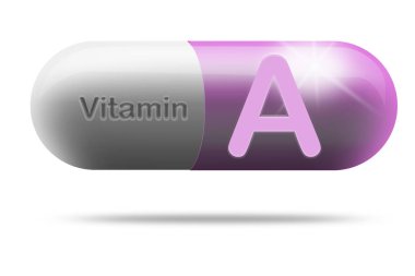 Beslenme takviyesi konsepti için A vitamini ilaç kapsülü, 3D görüntüleme