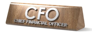 Ahşap pankartta CFO kelimesi, 3D yorumlama