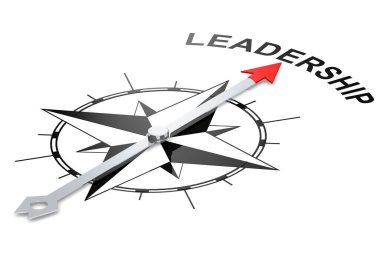 Compass pointing toward leadership word isolated, 3d rendering clipart