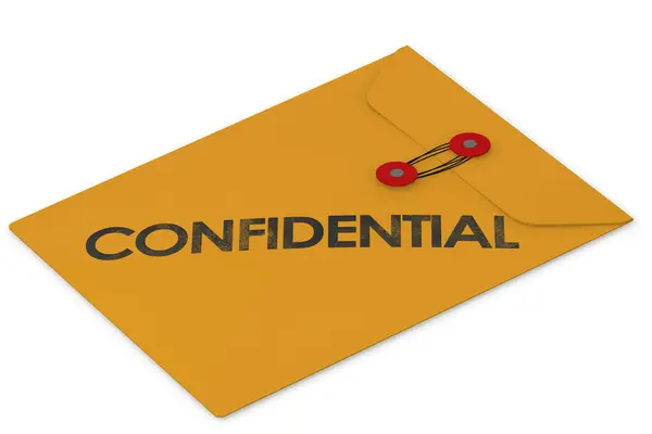Envelope Amarelo Com Palavra Confidencial Renderização Imagem De Stock
