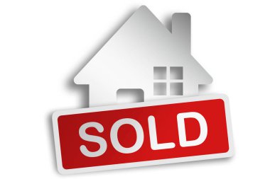 Pankartı satılan konut simgesi izole edilmiş, 3D görüntüleme