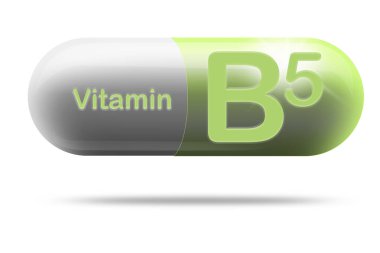 Beslenme takviyesi konsepti için B5 vitamini ilaç kapsülü, 3D görüntüleme