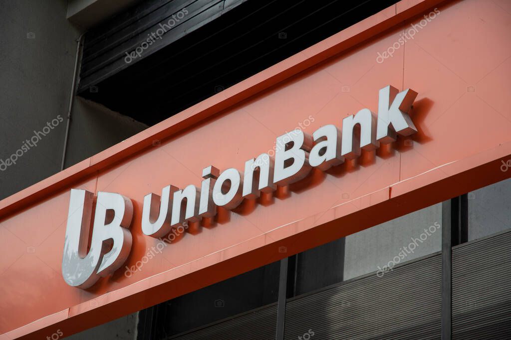 Manila, Philippines- 15 Oct 2023: Unionbank signage in Makati City, Manila, Philippines. It is the ninth largest bank in the country by assets