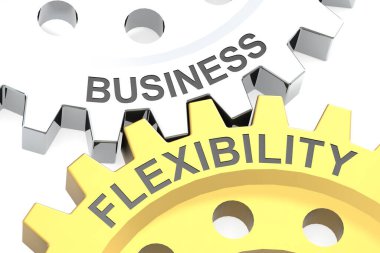 Business flexibility word on metal gear, 3d rendering clipart