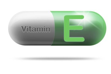 Beslenme takviyesi konsepti için E vitamini ilaç kapsülü, 3D görüntüleme