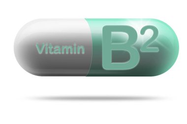 Beslenme takviyesi konsepti için B2 vitamini ilaç kapsülü, 3D görüntüleme