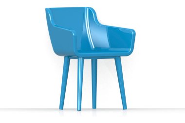 Mavi sandalye beyaz arkaplanda izole edilmiş, 3D görüntüleme