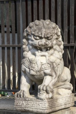 Çin Koruyucu Aslanı ya da tapınağın önündeki İmparatorluk Koruyucu Aslanı.
