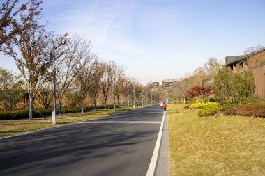 Nanjing, Çin - 1 Aralık 2023: Jiangsu Bahçe Fuar Parkı, Çin. Nanjing 'de gelişen bir kültür ve turizm kompleksi..