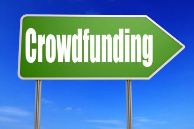 Yeşil yol tabelasında kitle fonlaması kelimesi, 3 boyutlu yorumlama