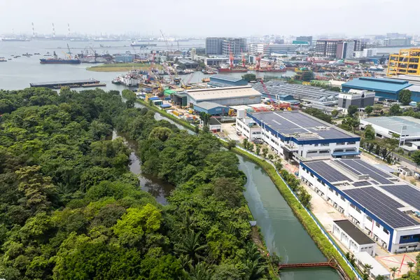 stock image Singapore- Feb 11, 2024: View of Jurong Industrial Estate in Singapore. It is one of the most densely-populated industrial areas in the country