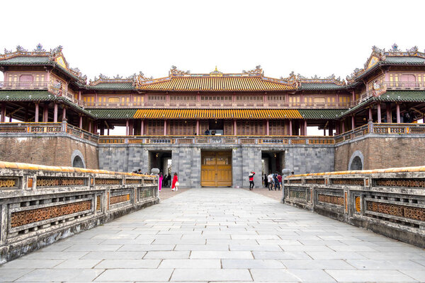 Hue, Vietnam- 28 Feb, 2024: The main gate of the Hue Imperial Citadel. Hue Imperial Citadel is one of the most impressive heritage sights in all of Vietnam