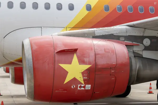 Danang Vietnam Φεβρουάριος 2024 Ένα Αεροπλάνο Vietjet Πάρκα Στο Διεθνές — Φωτογραφία Αρχείου