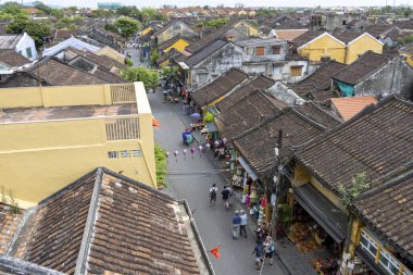 Hoi An, Vietnam-1 Mar 2024: Ariel view of the Hoi An Ancient Town, Vietnam. Eski Hoi An kasabası UNESCO Dünya Mirasları Listesi 'nde yer alıyor.