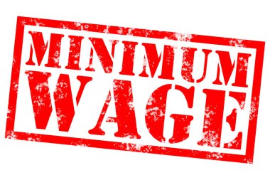 Beyaz arka planda asgari ücret kauçuk damgası, 3D görüntüleme