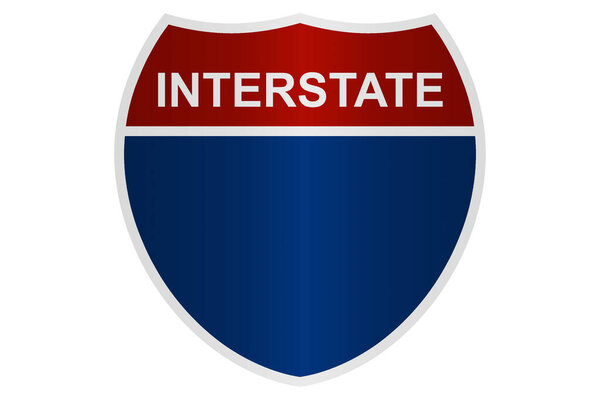 Red and blue road sign for interstate highway , 3d rendering