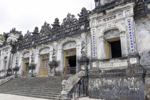 Hue, Vietnam- 28 Feb, 2024: Tomb of Khai Dinh emperor in Hue Vietnam. It is a UNESCO World Heritage Site in Vietnam