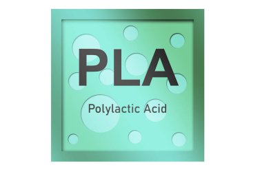 Polylactic acid (PLA) polymer on blue background, 3d rendering clipart