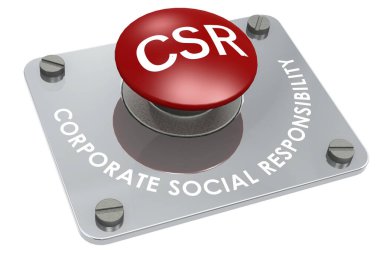 Kurumsal sosyal sorumluluk için CSR kırmızı düğme, 3D görüntüleme