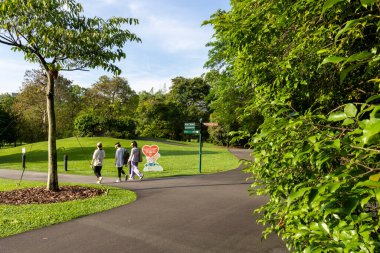 Singapur - 19 Nisan 2024 Singapur Botanik Bahçesi 'nin yeşil manzarası. Singapur Botanik Bahçeleri, kalabalık Singapur şehrinde verimli bir vaha olarak hizmet vermektedir.